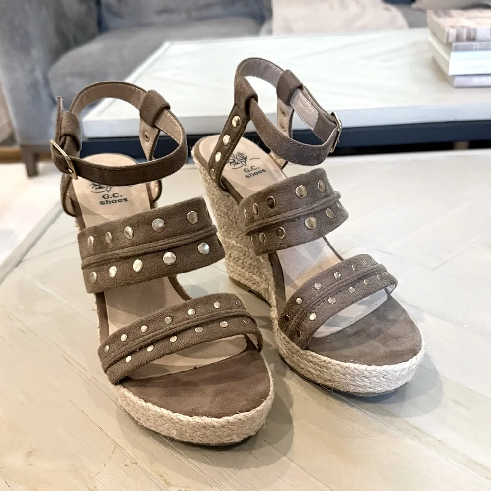 Boutique, Chic, Boho Women's Brown/Tan Wedge Sandals Size 9.